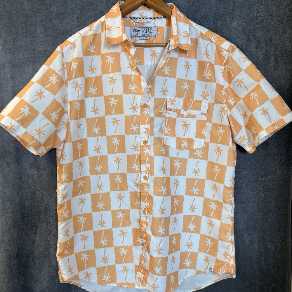 Free Planet Swim Set Mens Large Hawaiian Lined Trunks & Shirt Orange & White
